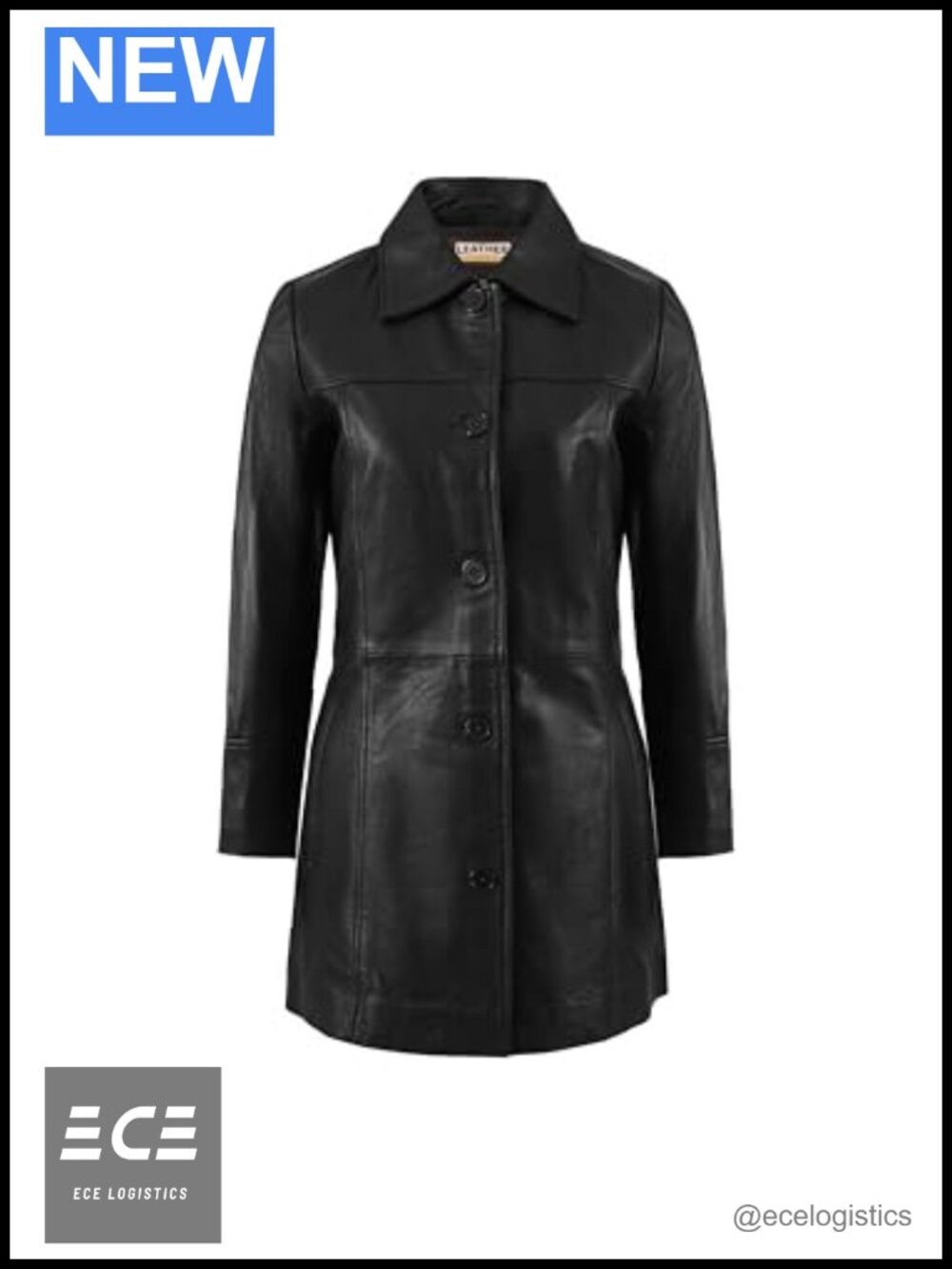 Lambskin Leather Car Coat Women 3/4 Length Button Front Overcoat